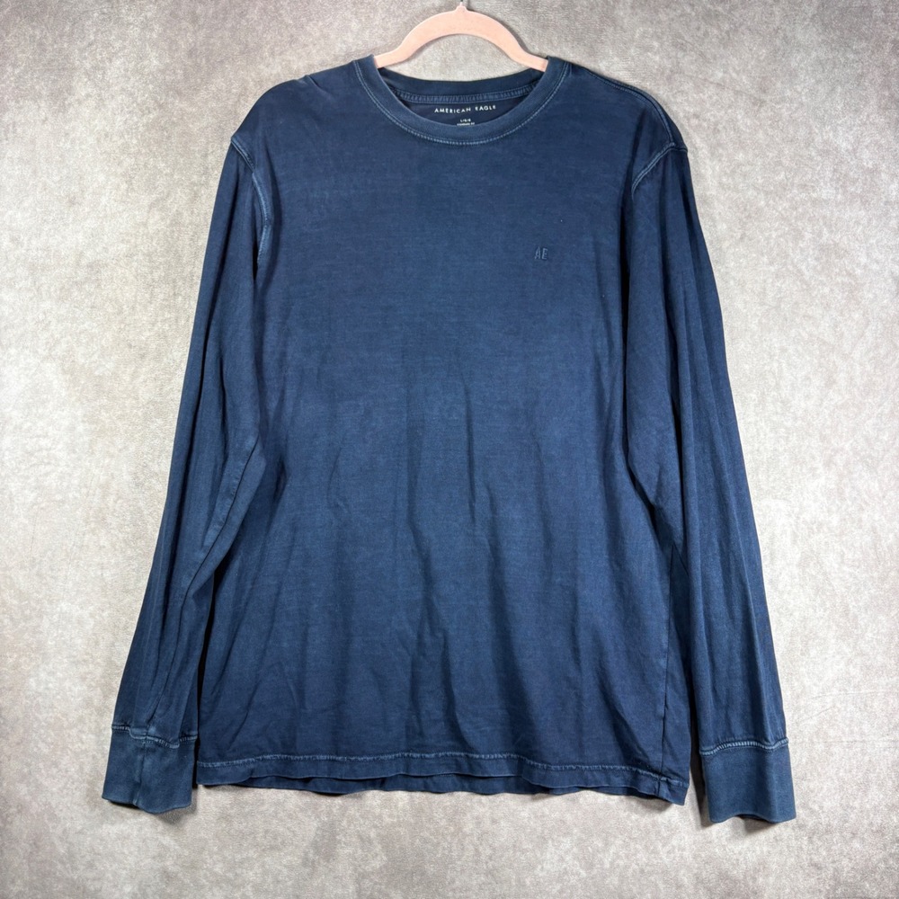 American Eagle T-Shirt Mens L Indigo Blue Standard Fit Long Sleeve Cotton Casual